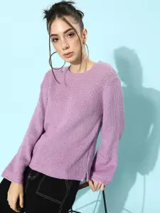 STREET 9 Women Lavender Acrylic Ribbed Pullover