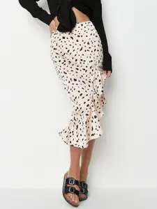 Missguided Women White & Black Geometric Print Ruffled Asymmetric A-Line Skirt