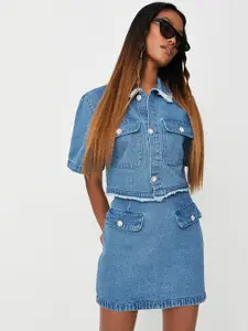 Missguided Women Blue Washed Straight Denim Pure Cotton Mini Skirt
