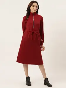 BRINNS Maroon Fleece Sweatshirt Style Midi Dress