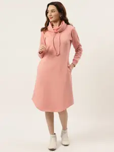 BRINNS Nude Pink Cowl Neck Fleece Sweatshirt Style Dress