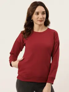 BRINNS Women Maroon Fleece Sweatshirt
