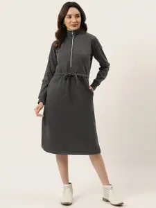 BRINNS Charcoal Grey Fleece Sweatshirt Style Midi Dress