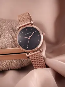 DressBerry Women Black Dial & Rose Gold Toned Bracelet Style Straps Analogue Watch AW21-3A