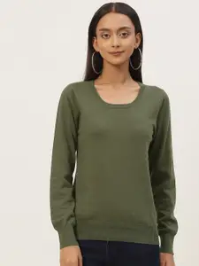 Madame Women Olive Green Solid Pullover