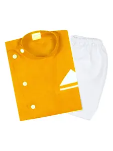 Superminis Boys Orange Striped Angrakha Pure Cotton Kurta with Pyjamas