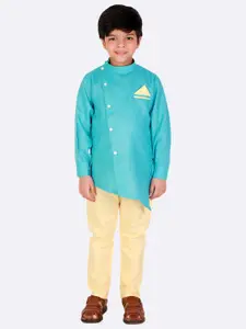 Superminis Boys Turquoise Blue Regular Pure Cotton Kurta with Pyjamas