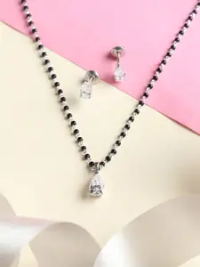 Clara Silver & Black Pearl Studded Mangalsutra With Earrings