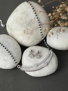 Clara  Silver & Black Pearl Studded Mangalsutra With Earrings