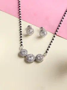 Clara Silver & Black Pearl Studded Mangalsutra With Earrings