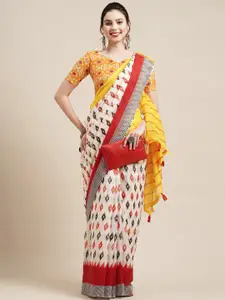 Saree mall Off White & Red Pure Cotton Sarees