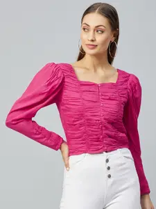 RARE Pink Solid Gather & Pleated Fitted Crop Top