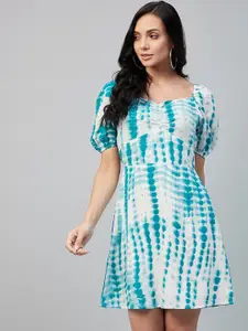 RARE Blue & White Tie and Dye Crepe A-Line Holi Dress