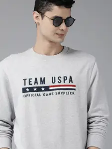 U.S. Polo Assn. U S Polo Assn Men Grey Melange Brand Logo Printed Sweatshirt