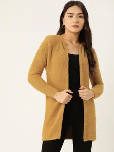 BROOWL Women Khaki Embellished Longline Shrug