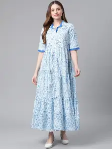 Rangriti Women Blue Printed Maxi Dress