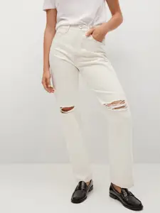 MANGO Women Off White Mildly Distressed Mid-Rise Clean Look Jeans