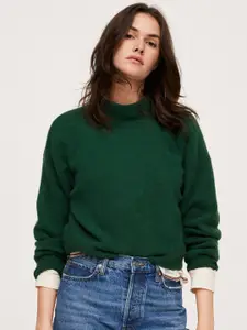 MANGO Women Green Solid Pullover
