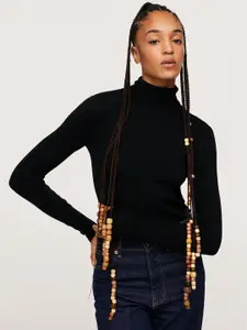 MANGO Women Black Turtle Neck Pullover