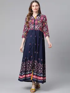Rangriti Women Navy Blue Ethnic Maxi Dress