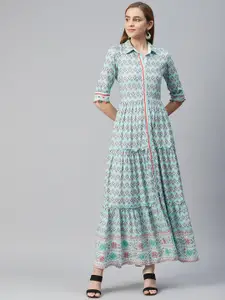 Rangriti Green Ethnic Motifs A-Line Maxi Dress