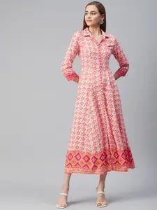 Rangriti Peach-Coloured Ethnic Motifs A-Line Midi Dress