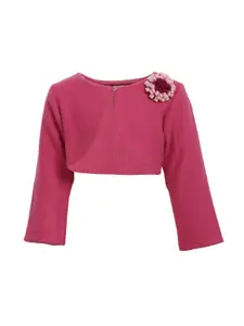 A Little Fable Girls Pink Embroidered Shrug