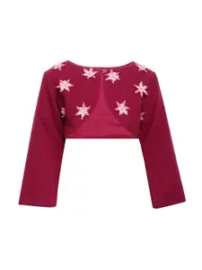 A Little Fable Girls Magenta & White Embroidered Crop Shrug