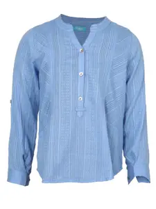 Miyo Girls Navy Blue Striped Mandarin Collar Shirt Style Top