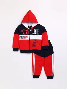 Toonyport Boys Red & Black Typography Printed Cotton Tracksuit