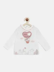 Chicco Girls White Printed Applique T-shirt