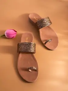 Inc 5 Gold-Toned Ethnic Flatform Sandals