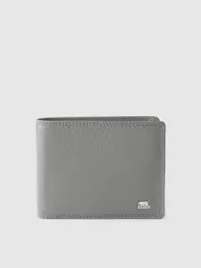 BROWN BEAR Men Grey Solid Leather Two Fold Wallet