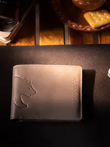 BROWN BEAR Men Grey Bear Self Design Leather Two Fold Wallet