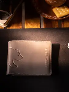 BROWN BEAR Men Grey Bear Self Design Leather Two Fold Wallet