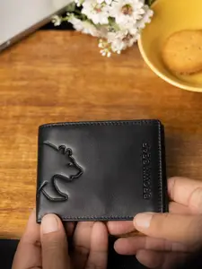 BROWN BEAR Men Black Bear Self Design Leather Two Fold Wallet