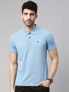 Joven Men Blue Cotton Polo Collar Pockets T-shirt