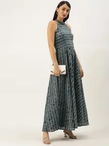 Ethnovog Grey  Black Printed Made To Measure Maxi Dress