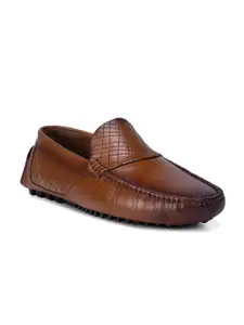 ROSSO BRUNELLO Men Brown Textured Leather Driving Shoes