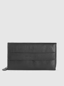 BROWN BEAR Women Black Solid Leather Zip Around Wallet