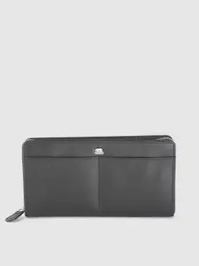 BROWN BEAR Women Black Solid Leather Zip Around Wallet