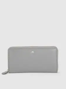BROWN BEAR Women Grey Solid Leather Zip Around Wallet
