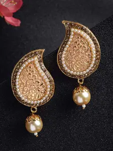 PANASH Gold-Toned Paisley Shaped Drop Earrings