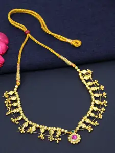 PANASH Gold-Toned & Fuchsia Copper Gold-Plated Kolhapuri Saaj  Necklace