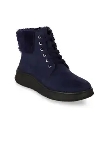 Bruno Manetti Navy Blue Suede Flatform Heeled Boots