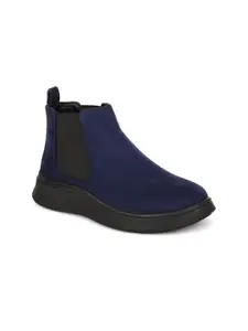 Bruno Manetti Navy Blue & Black Suede High-Top Comfort Heeled Cheslsea Boots