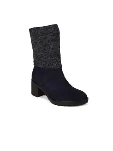 Bruno Manetti Navy Blue Suede Block Heeled Boots