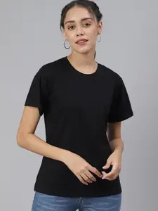 SCORPIUS Women Black Pockets Loose T-shirt