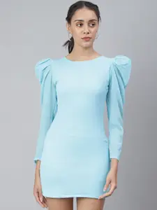 SCORPIUS Women Blue Georgette Bodycon Mini Dress