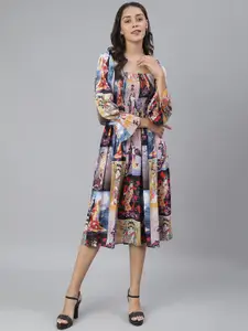 SCORPIUS Black & Blue Crepe Midi Dress